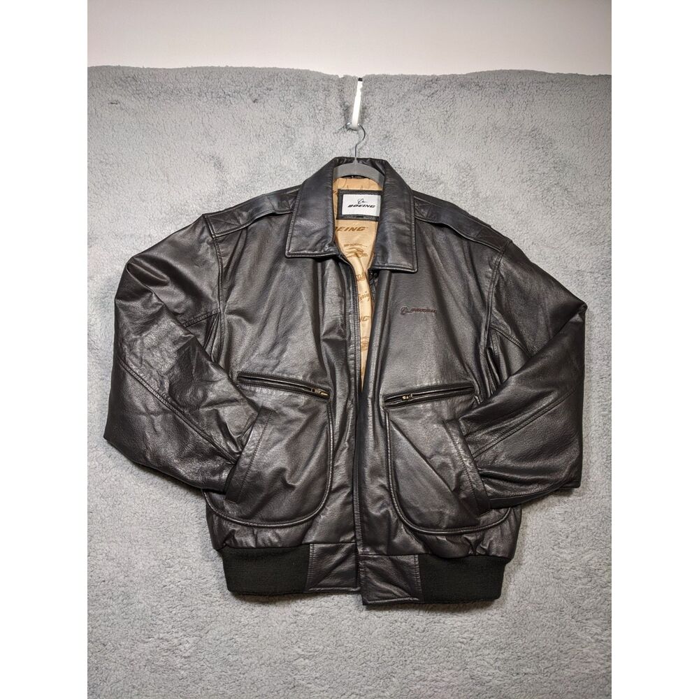 Boeing Women's Genuine 100% Leather Jacket Fully Lined Black Preowned Large